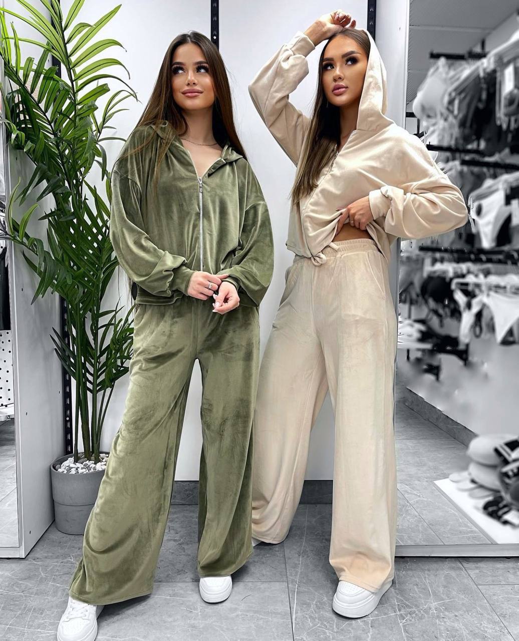 Samanų spalvos (chaki) veliūrinis komplektas