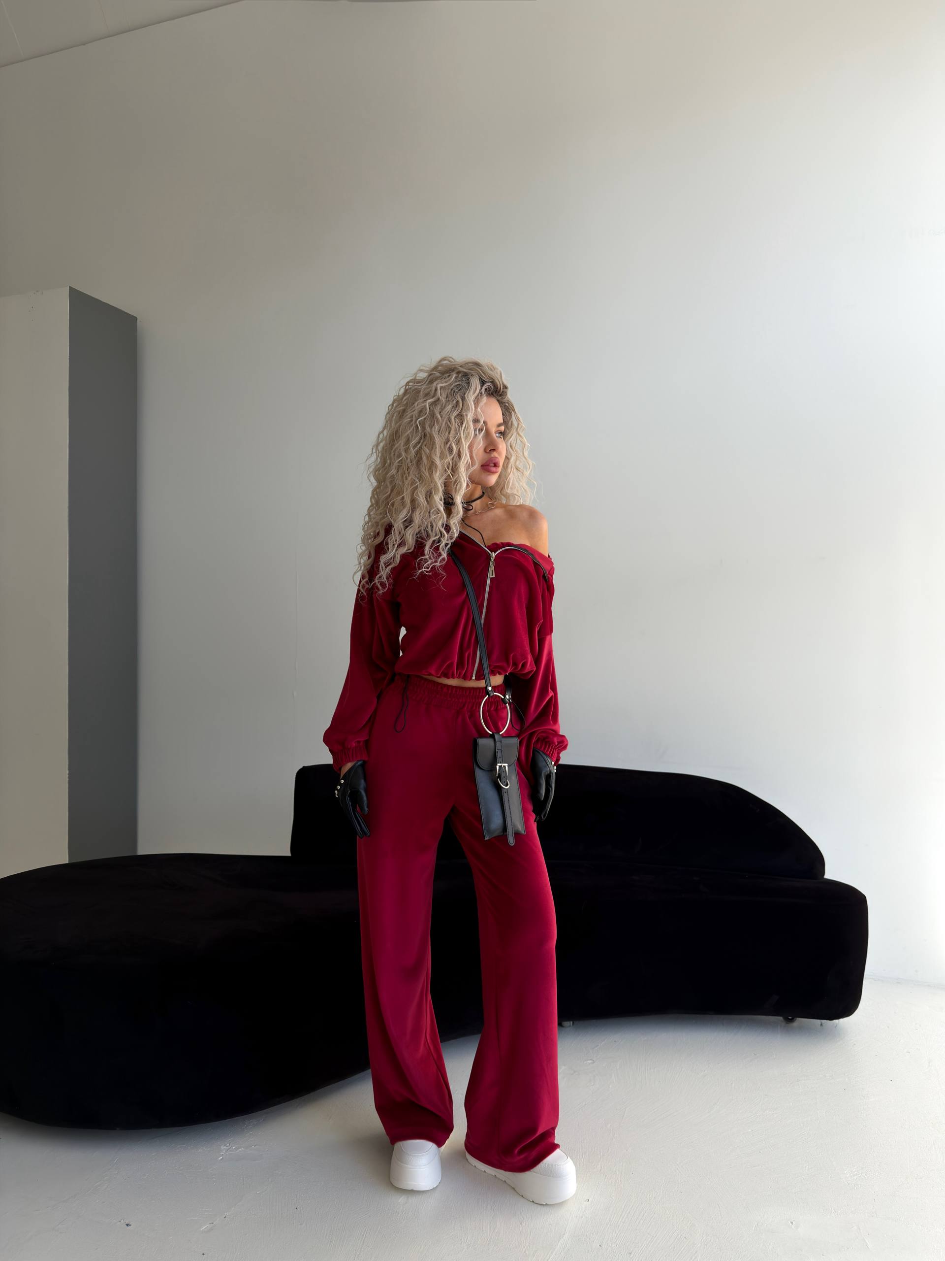 Bordo spalvos 3-jų dalių veliūro komplektas