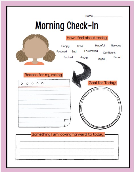 Kid's "How I'm Feeling" Daily Check-In Sheet
