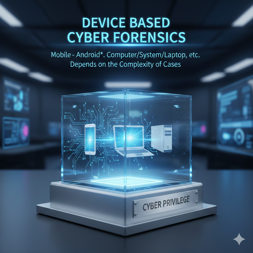 Device Based Cyber Forensics (Mobile- Android*, Computer/System/Laptop, etc. Depends on the Complexity of Cases