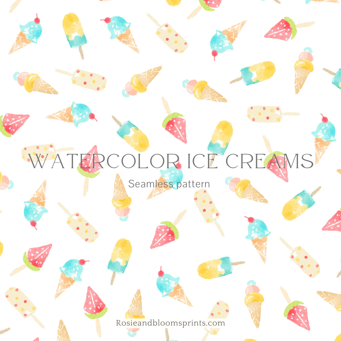Watercolor Ice creams Seamless Pattern-93