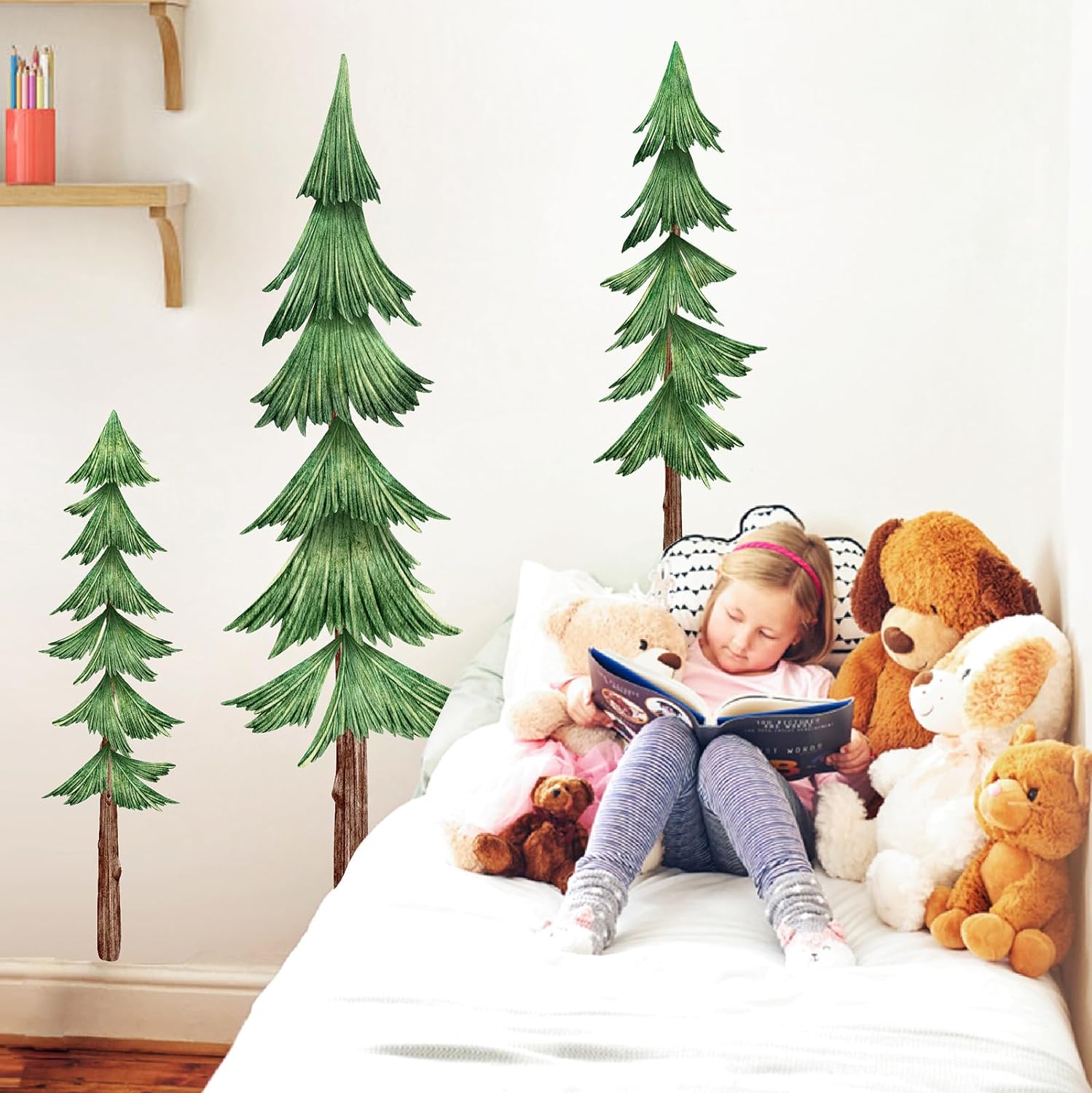 Mountain Wall Decals Large Pine Tree Wall Decals Peel and Stick Forest Tree Deer Birds Animal Wall Decals Mountain Tree Wall Stickers for Kids Room Nursery Decor