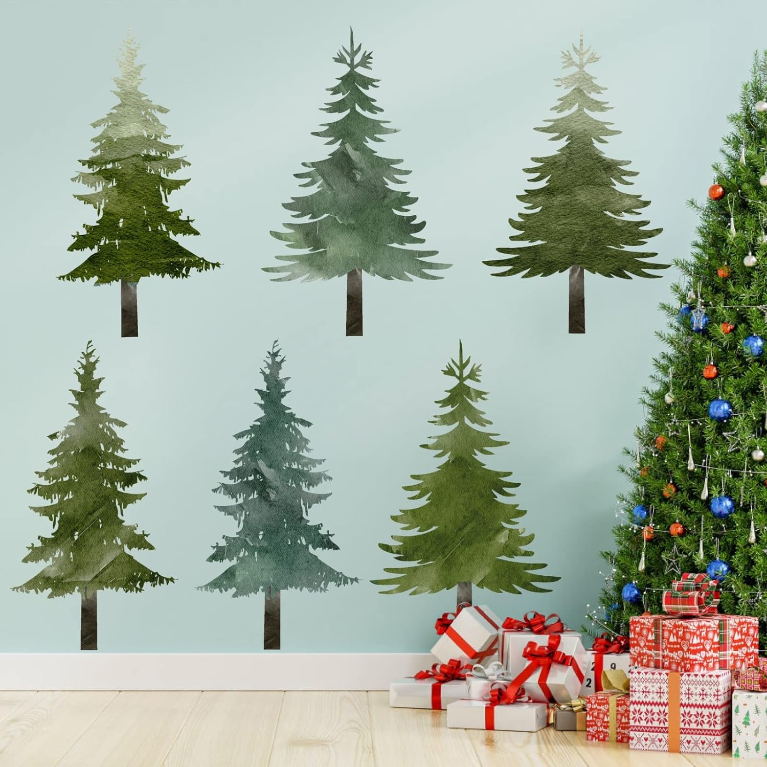 Mountain Wall Decals Large Pine Tree Wall Decals Peel and Stick Forest Tree Deer Birds Animal Wall Decals Mountain Tree Wall Stickers for Kids Room Nursery Decor