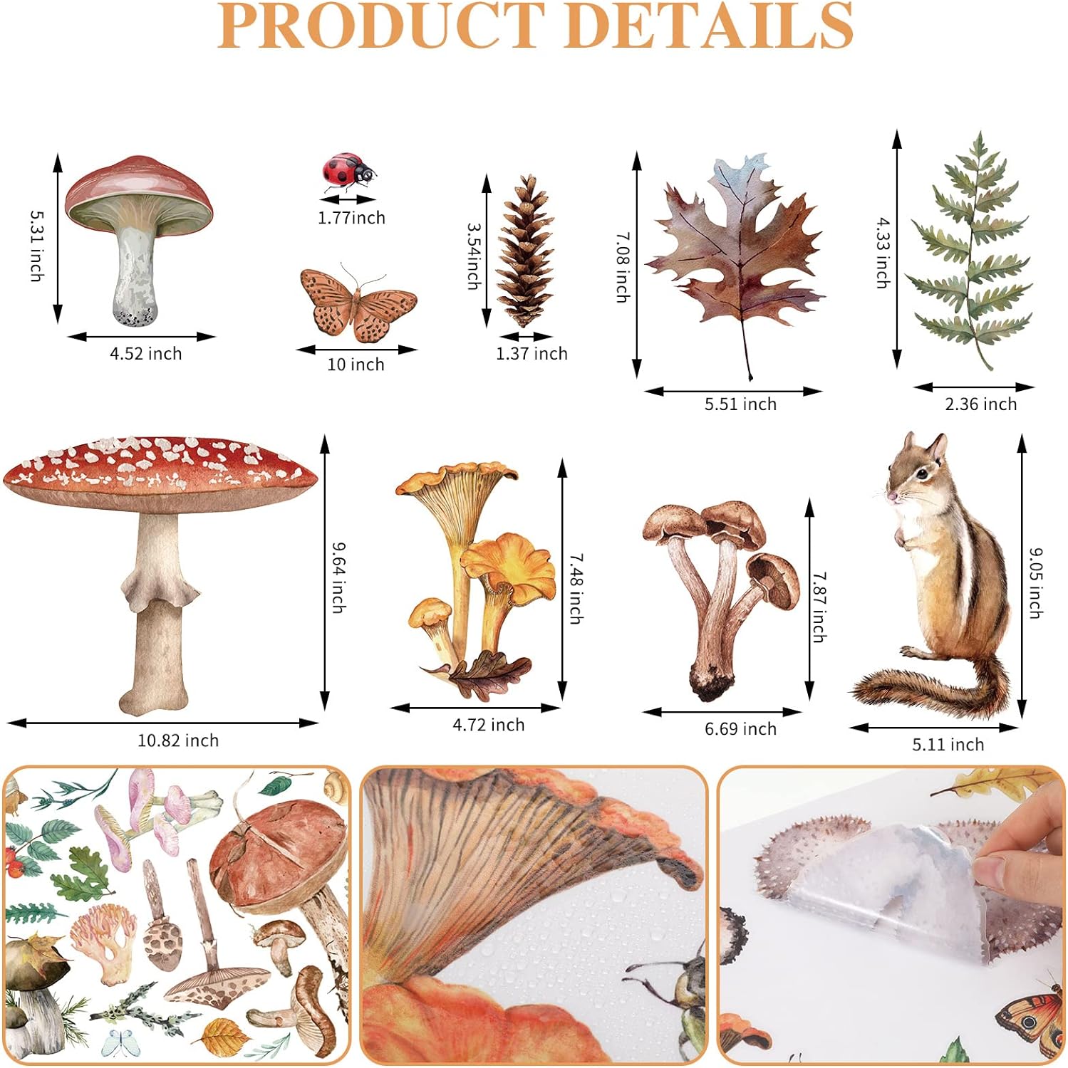 200 Pieces Watercolor Mushroom Wall Decals Woodland Mushroom Decals for Walls Aesthetic Mushroom Stickers Colorful Mushroom Kitchen Decor Fall Leaf Wall Stickers for Baby Kids Girls Bedroom Nursery