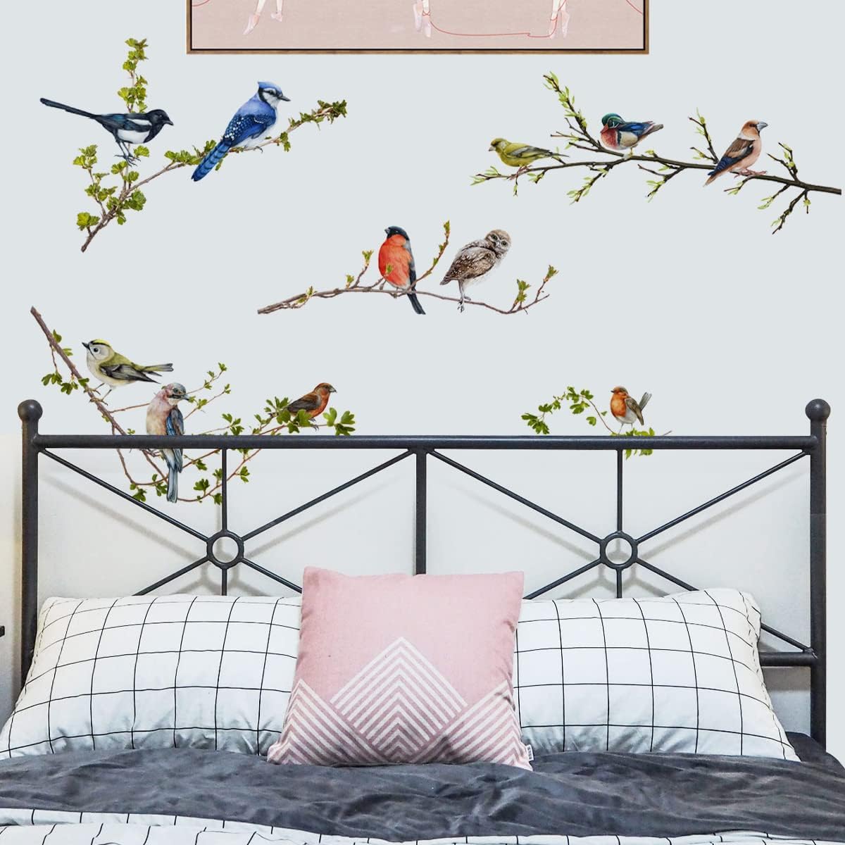 Hummingbird on The Tree Branch Wall Decal Green Leaf and Flying Bird Wall Sticker DIY Art Vinyl Wall Decal Decoration for Garden Living Room Bedroom Kitchen Playroom Nursery Room