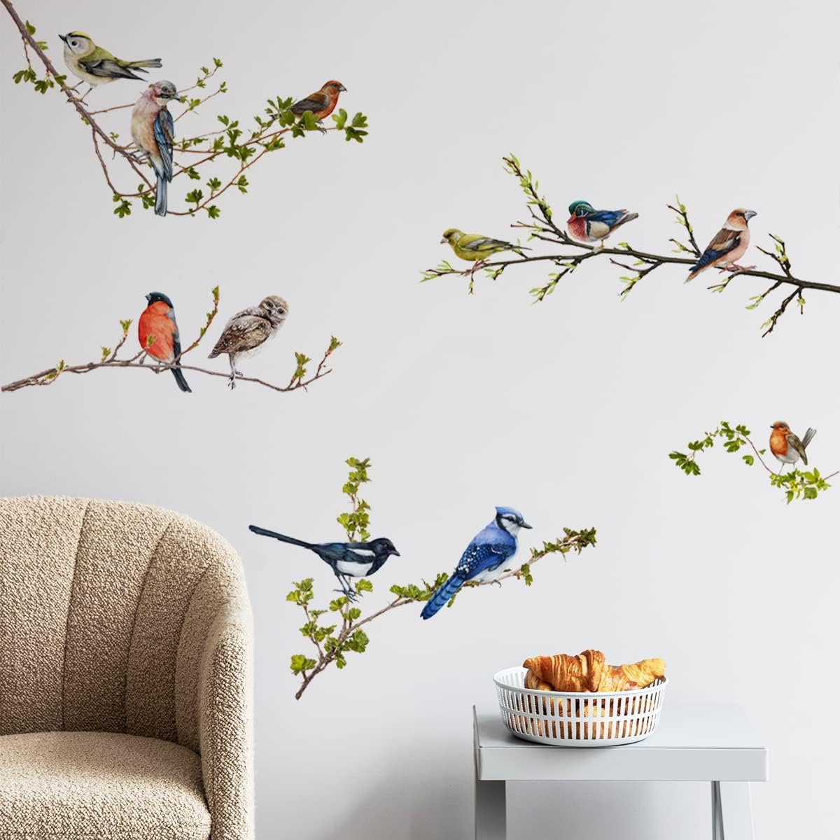 Hummingbird on The Tree Branch Wall Decal Green Leaf and Flying Bird Wall Sticker DIY Art Vinyl Wall Decal Decoration for Garden Living Room Bedroom Kitchen Playroom Nursery Room