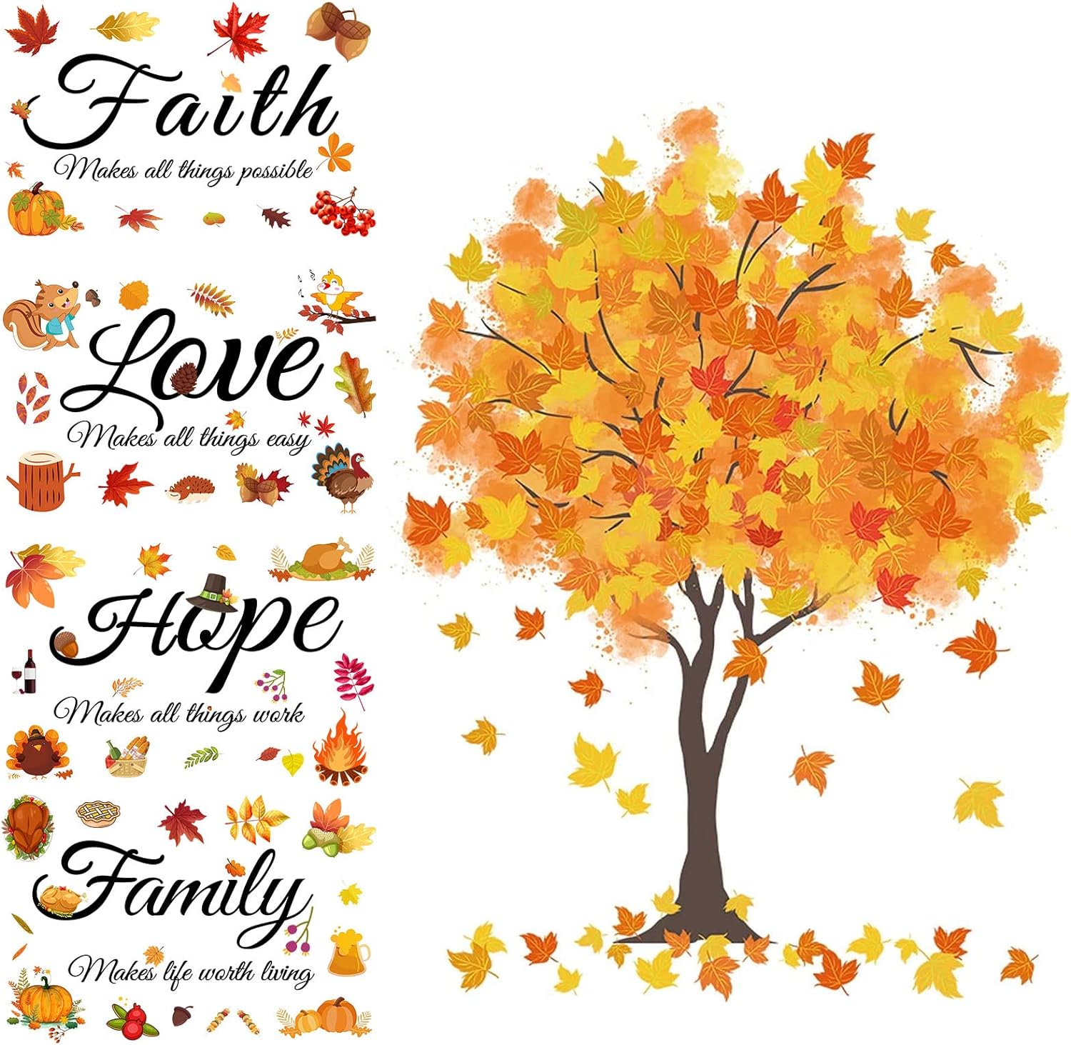 Autumn Maple Leaves Vinyl Wall Decals Inspirational Quotes Wall Stickers Motivational Family Sayings Decals Fall Decor for Kitchen Living Room Home