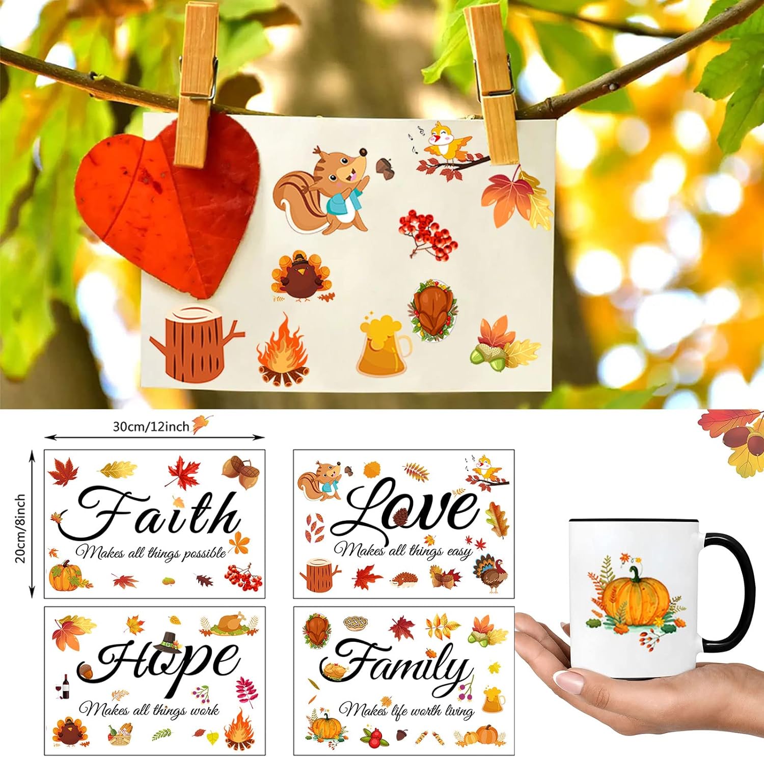 Autumn Maple Leaves Vinyl Wall Decals Inspirational Quotes Wall Stickers Motivational Family Sayings Decals Fall Decor for Kitchen Living Room Home