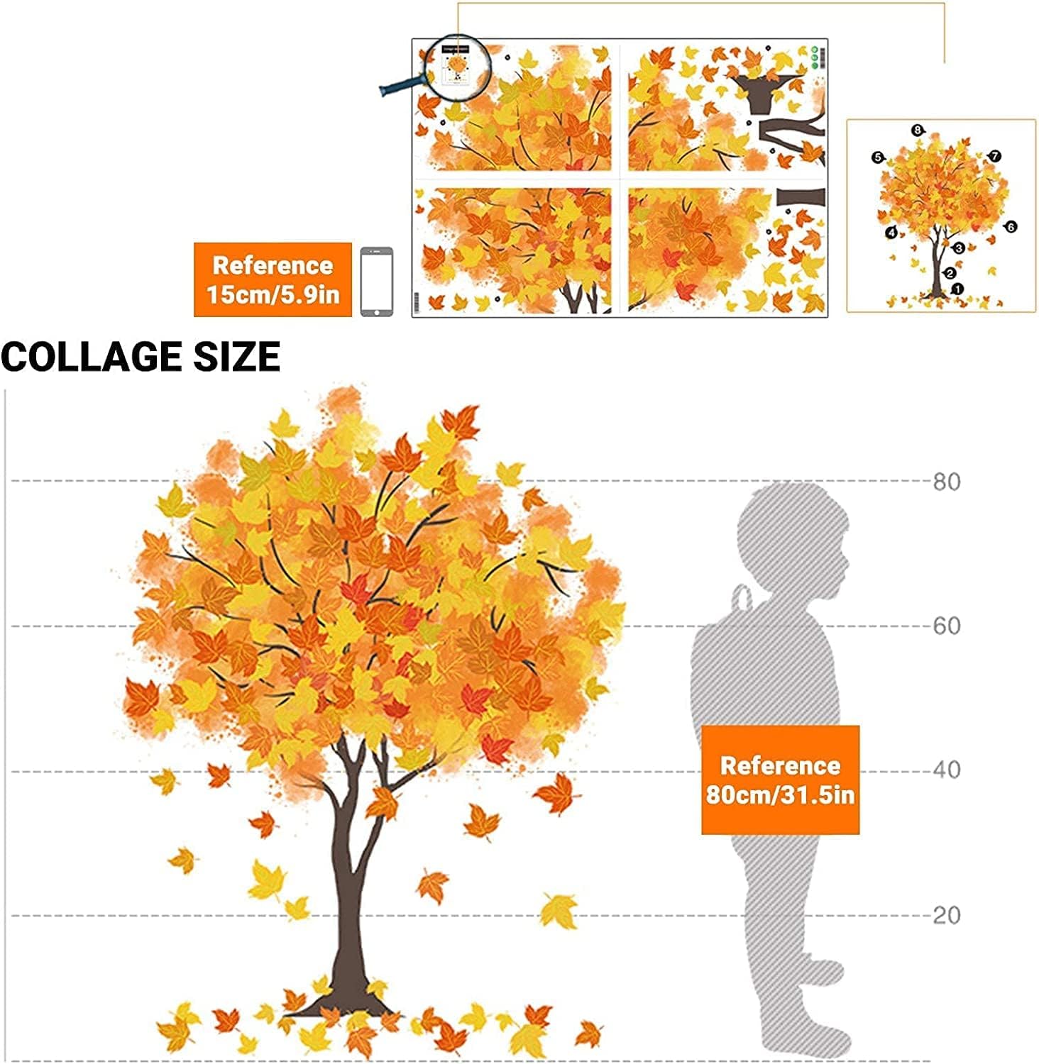 Autumn Maple Leaves Vinyl Wall Decals Inspirational Quotes Wall Stickers Motivational Family Sayings Decals Fall Decor for Kitchen Living Room Home