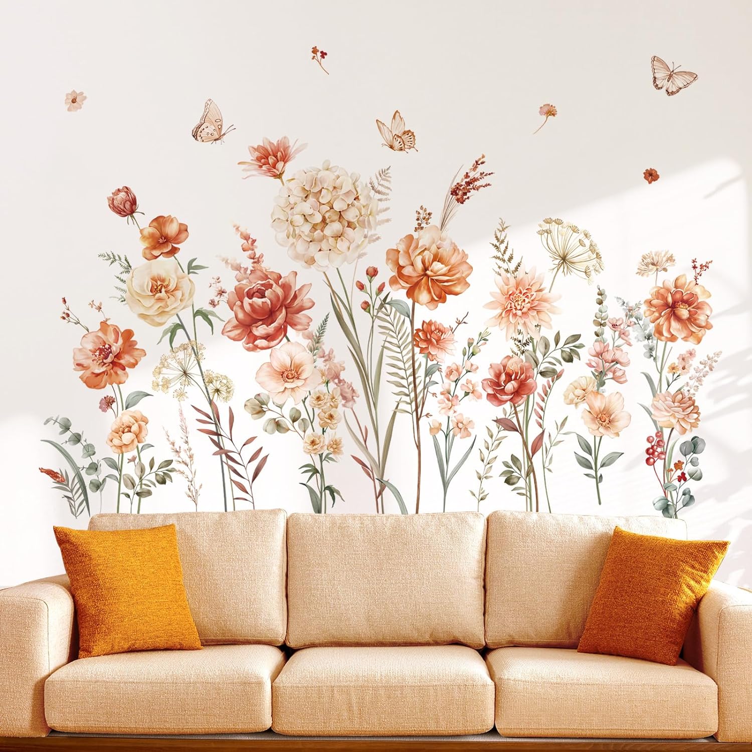 Boho Flower Wall Decals Wildflower Garden Floral Grass Wall Stickers Girls Bedroom Living Room Kitchen Wall Decor Gifts for Mom