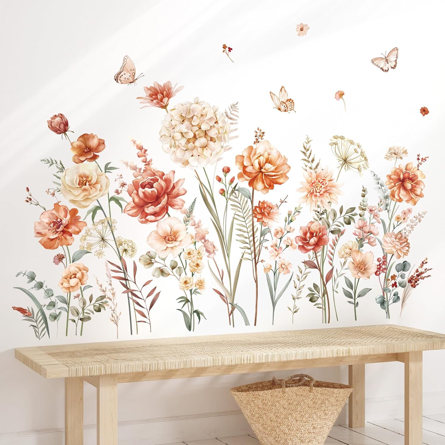 Boho Flower Wall Decals Wildflower Garden Floral Grass Wall Stickers Girls Bedroom Living Room Kitchen Wall Decor Gifts for Mom