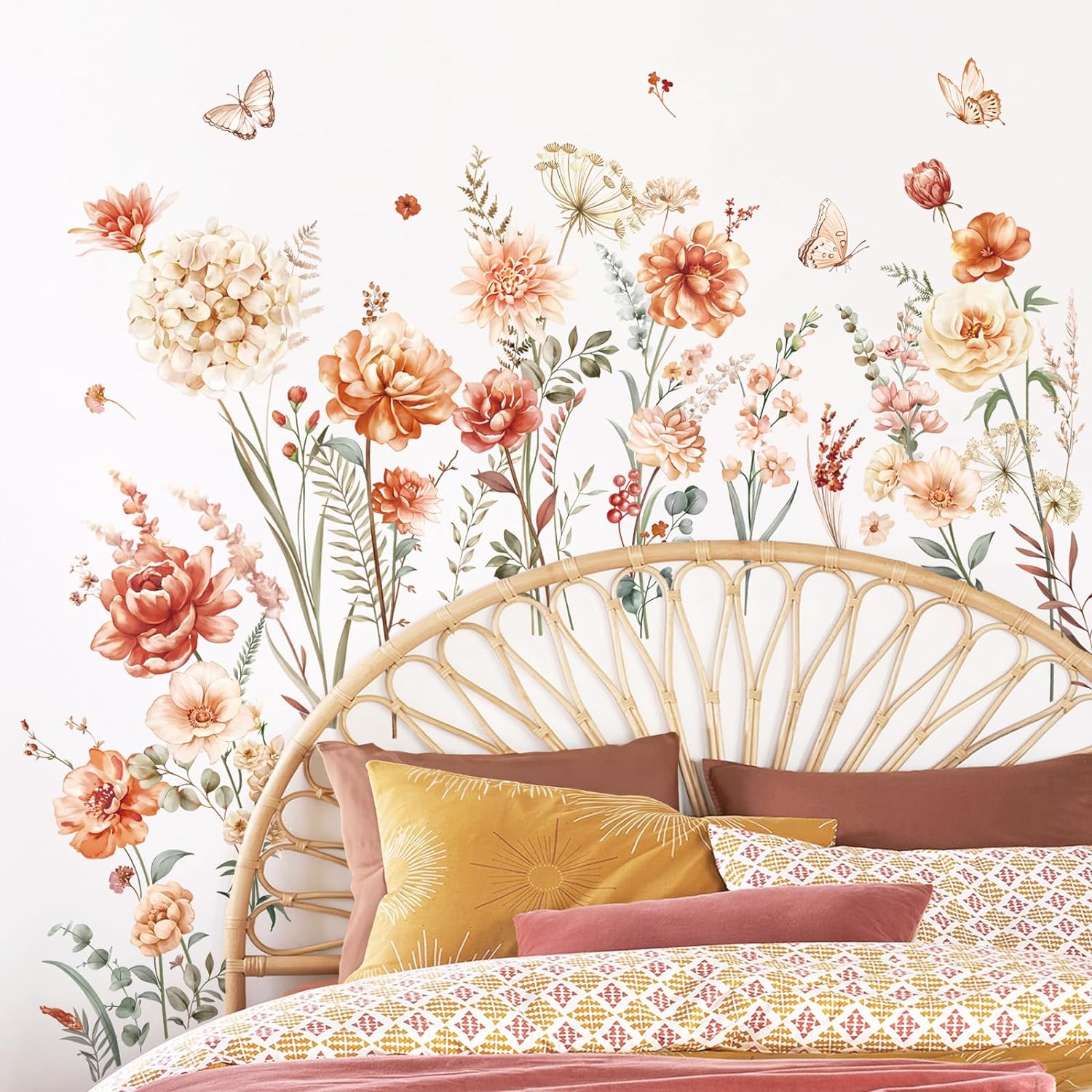 Boho Flower Wall Decals Wildflower Garden Floral Grass Wall Stickers Girls Bedroom Living Room Kitchen Wall Decor Gifts for Mom
