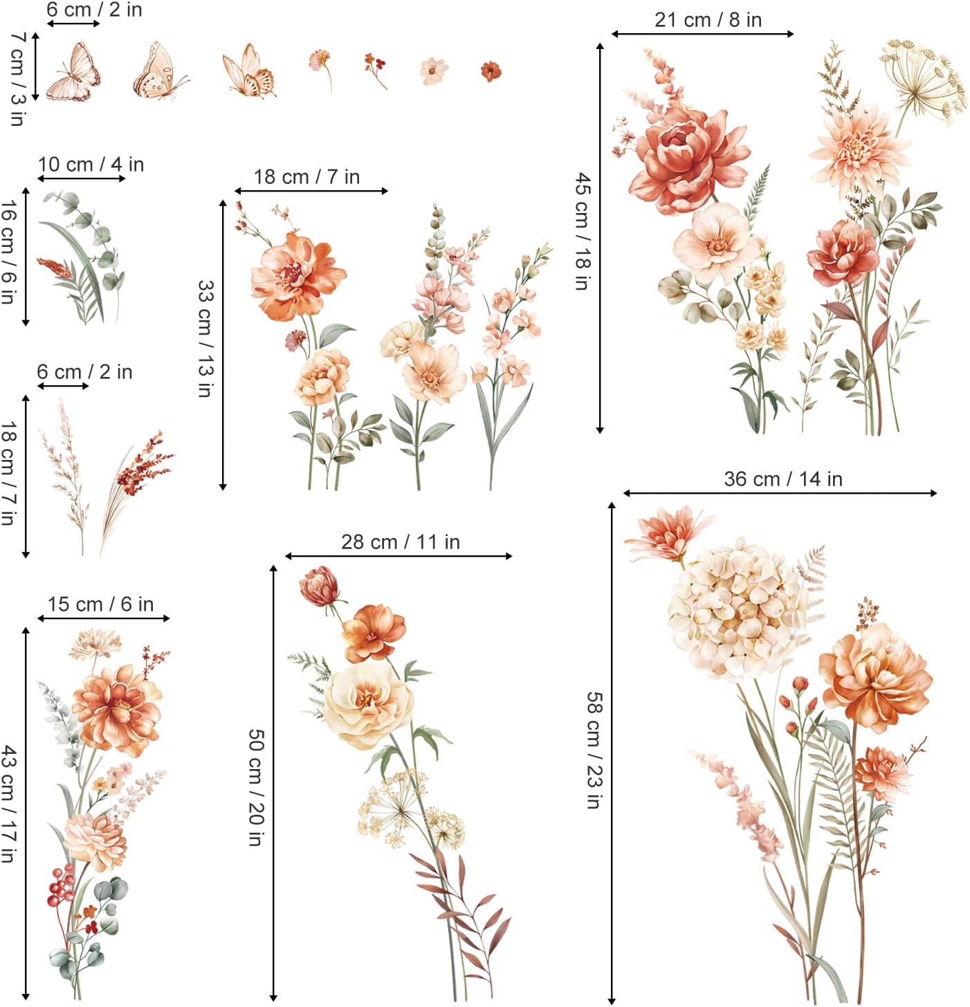 Boho Flower Wall Decals Wildflower Garden Floral Grass Wall Stickers Girls Bedroom Living Room Kitchen Wall Decor Gifts for Mom