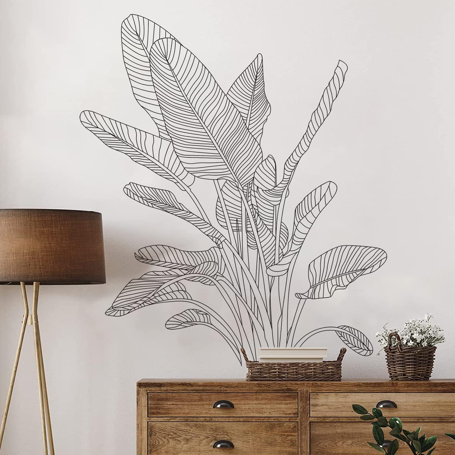  Supzone Simple Tropical Plants Wall Stickers Boho Modern Style Wall Decal Sketch Tropical Palm Leaves Wall Art Sticker for Bedroom Living Room Kitchen Sofa
