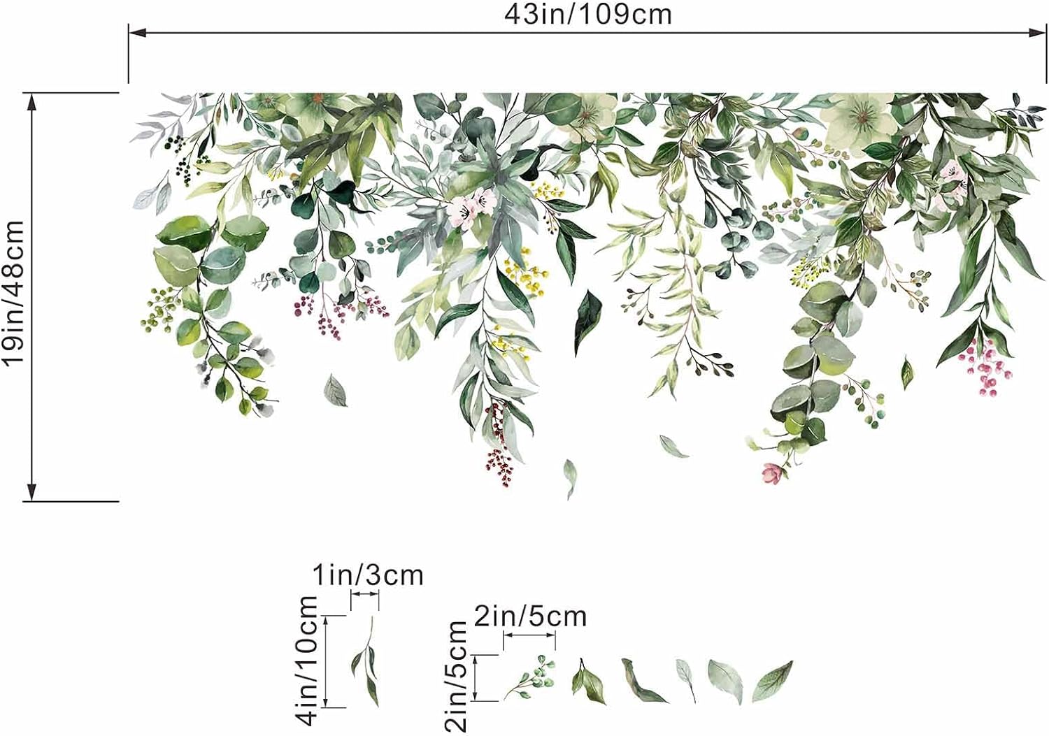 Green Hanging Vine Wall Stickers - Nature Plants Flower Leaves Wall Decals - Bedroom Living Room Sofa TV Background Home Wall Decor