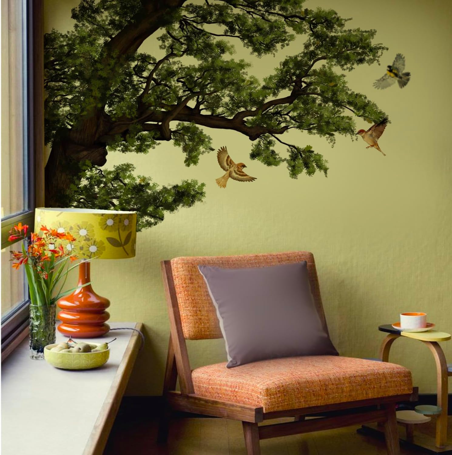 funlife Original Hand Drawn Extra Huge Tulip Poplar Tree Wall Decals, Tree Wall Art Stickers Wall Decor for Living Room Boys and Natural Gender Room Playroom, Extra Huge Tulip Tree 110.24"x147.64"