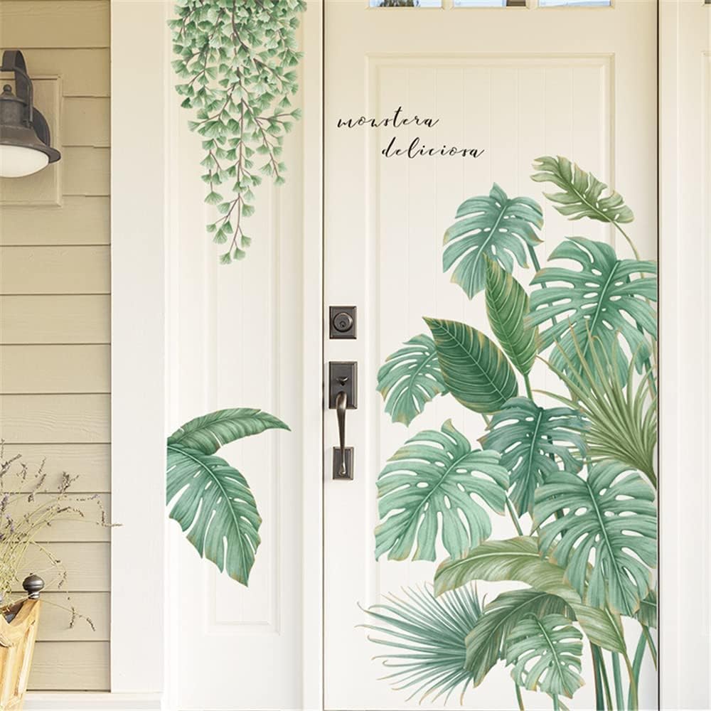 Supzone Green Plants Wall Stickers Tropical Leaves Wall Decals Hanging Tree Vine Wall Decal Nature Plants Palm Leaf Wall Sticker Wall Art Mural for Bedroom