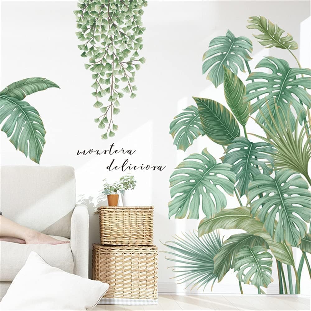 Supzone Green Plants Wall Stickers Tropical Leaves Wall Decals Hanging Tree Vine Wall Decal Nature Plants Palm Leaf Wall Sticker Wall Art Mural for Bedroom