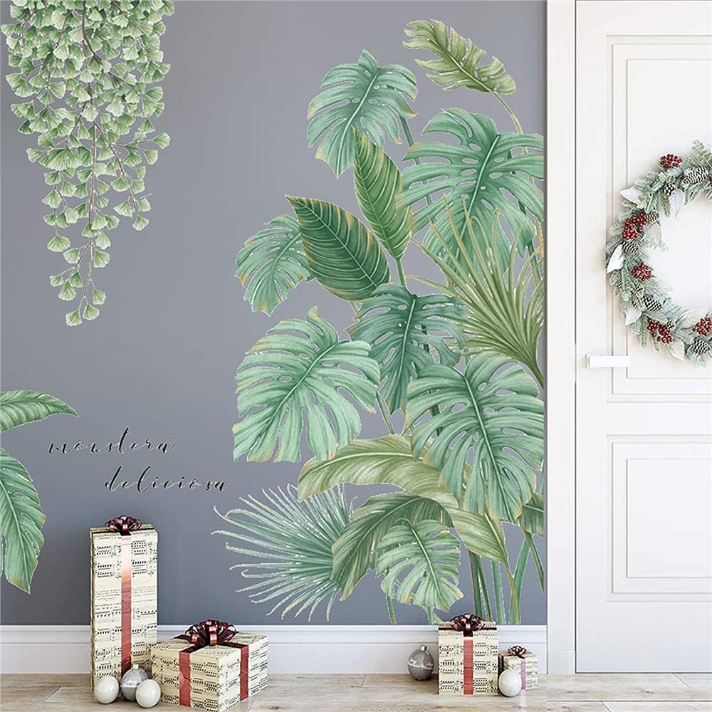 Supzone Green Plants Wall Stickers Tropical Leaves Wall Decals Hanging Tree Vine Wall Decal Nature Plants Palm Leaf Wall Sticker Wall Art Mural for Bedroom