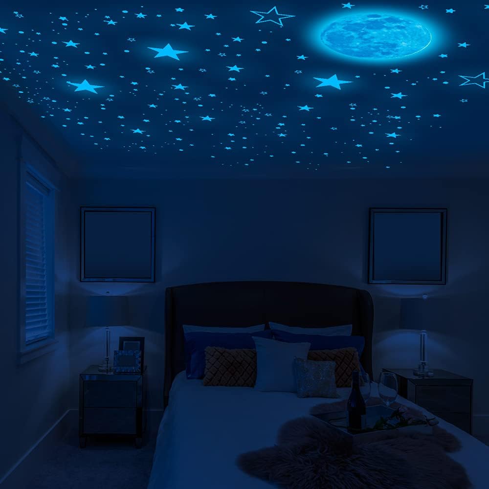 Glow in The Dark Stars for Ceiling, 1049PCS Wall Stickers Including Moon and Stars Decor, Glow in The Dark Wall Decals for Kids Room