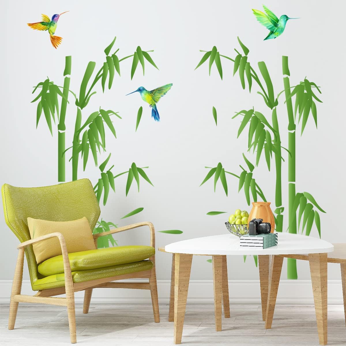  Forest Wall Art Decal Nature Green Plant with Flying Birds Wall Stickers 36x34inch Removable Vinyl Wall Mural for Living Room Bedroom...