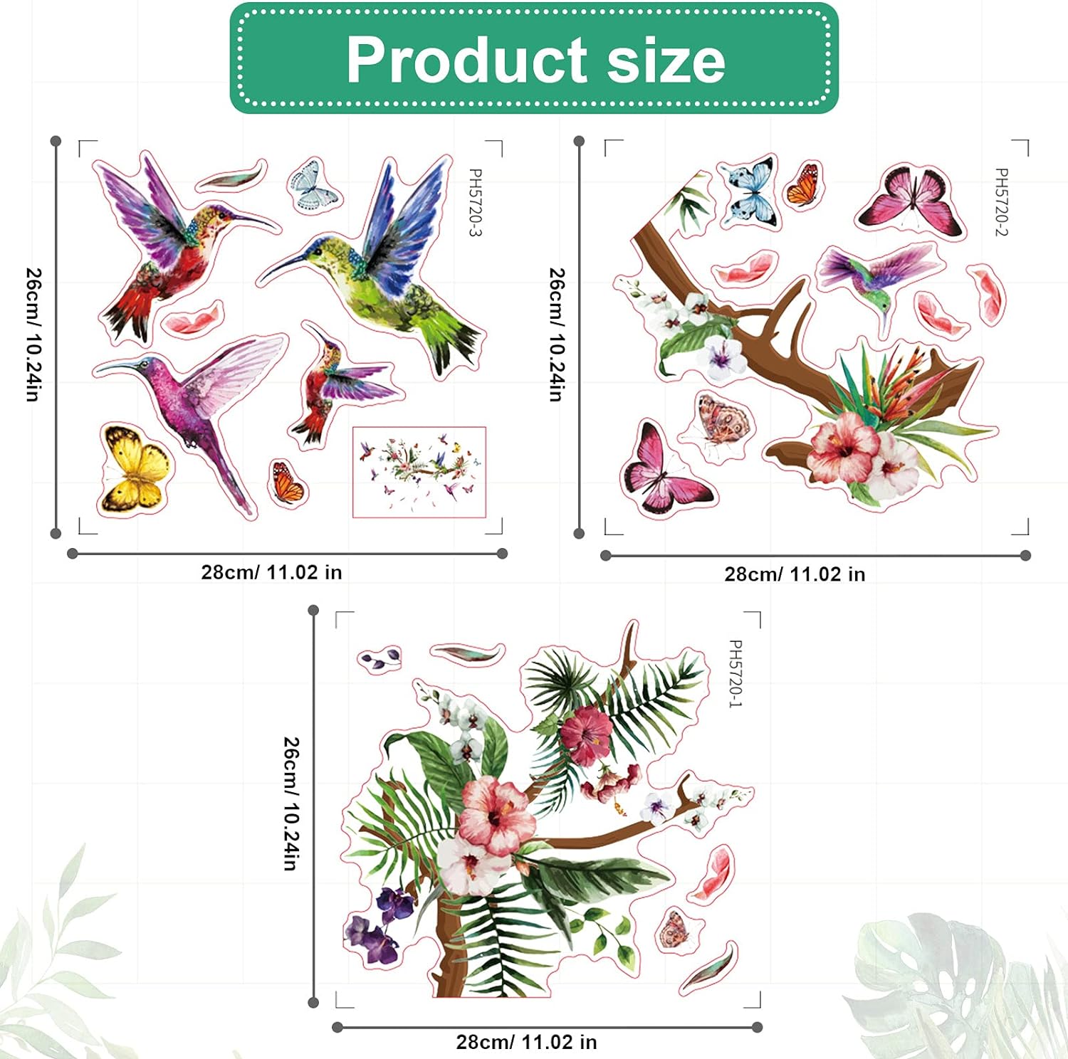 Hummingbirds Wall Decals Peel and Stick Birds Vinyl Wall Stickers Butterfly Flowers Colorful Wall Stickers Hummingbird on The Tree Branch Flower Decals...