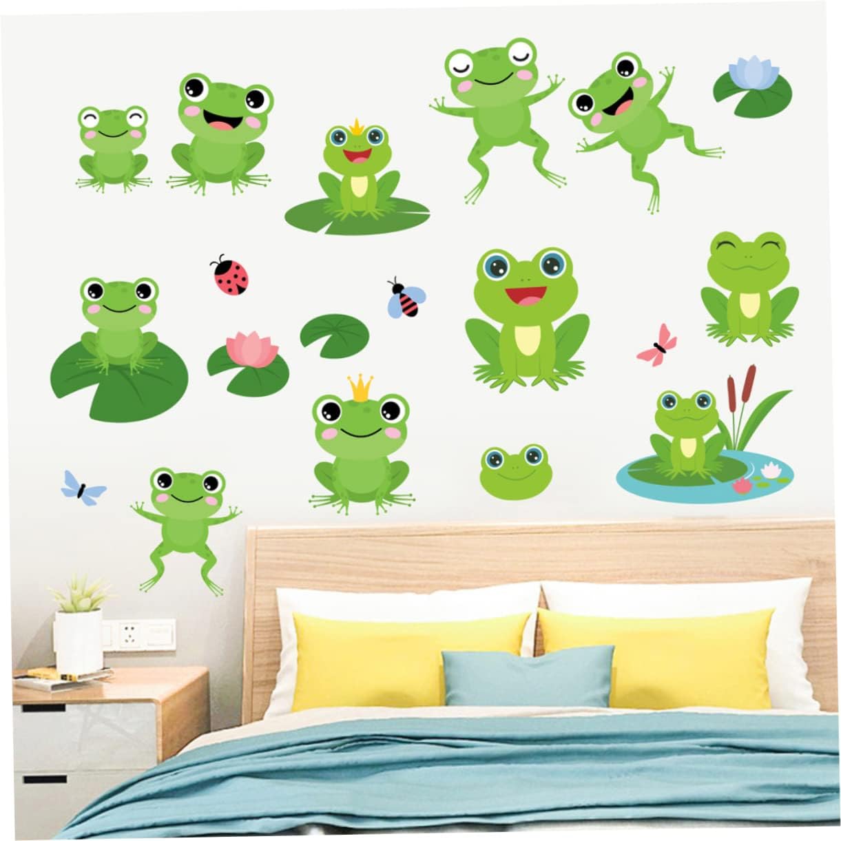 4 Sheets Frog Wall Sticker Kids Bedroom Wall Decals Jumping Frogs Wall Decal Cute Frog Wall Decals Spring Kids Room Decor Cartoon Decor Children's Room PVC Wallpaper