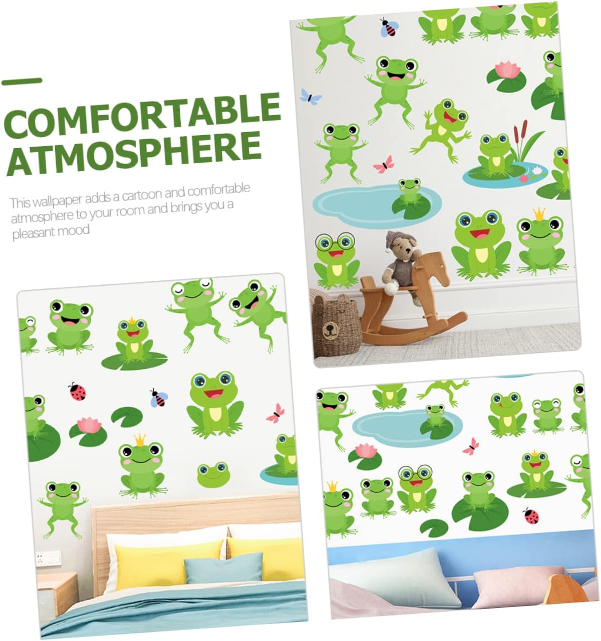 4 Sheets Frog Wall Sticker Kids Bedroom Wall Decals Jumping Frogs Wall Decal Cute Frog Wall Decals Spring Kids Room Decor Cartoon Decor Children's Room PVC Wallpaper