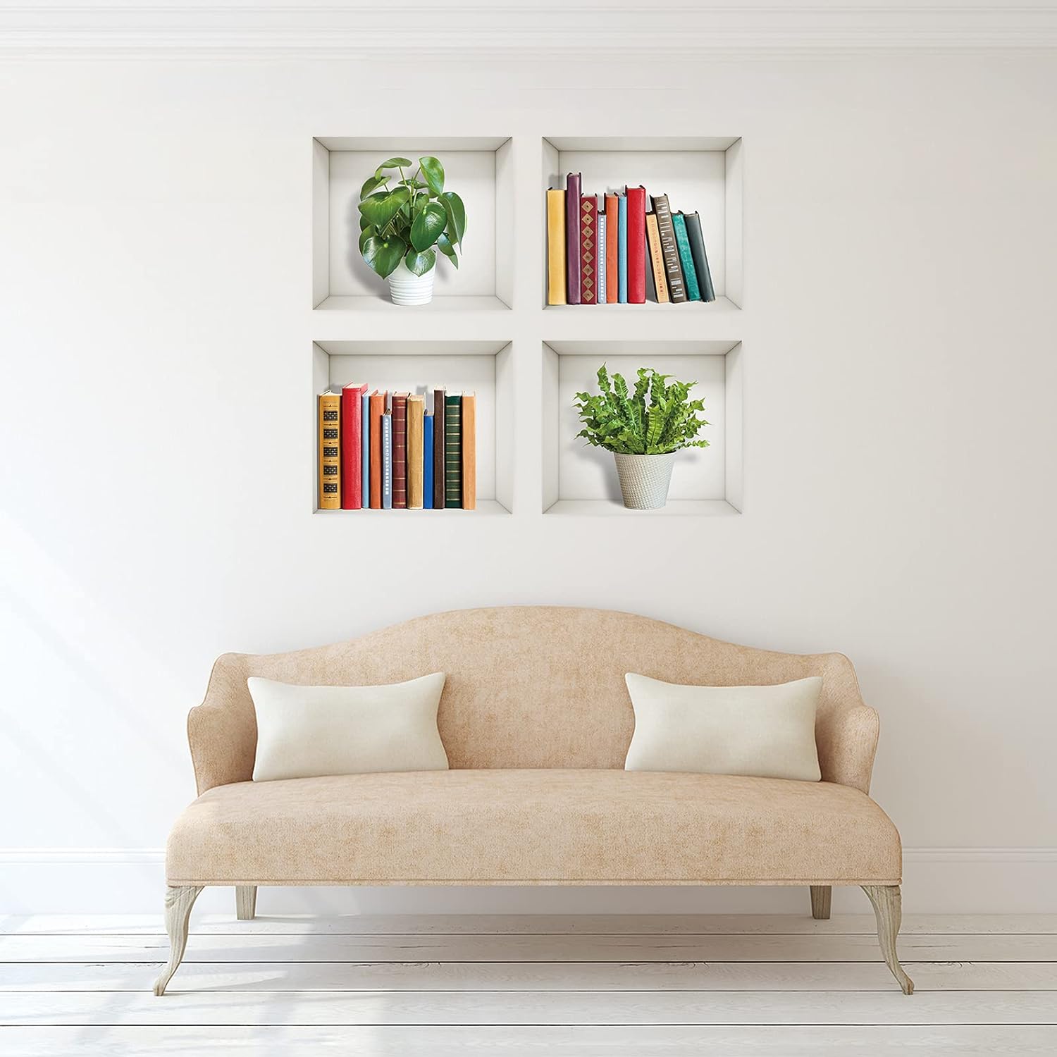 3D Plants Wall Decals Removable Wall Stickers 3D Books Green Plants Mural Wall Stickers Vinyl Wall Art Decor for Office Home Living Room Bedroom Wall Decoration (Set of 4, 12.5 x 11.2 Inch)