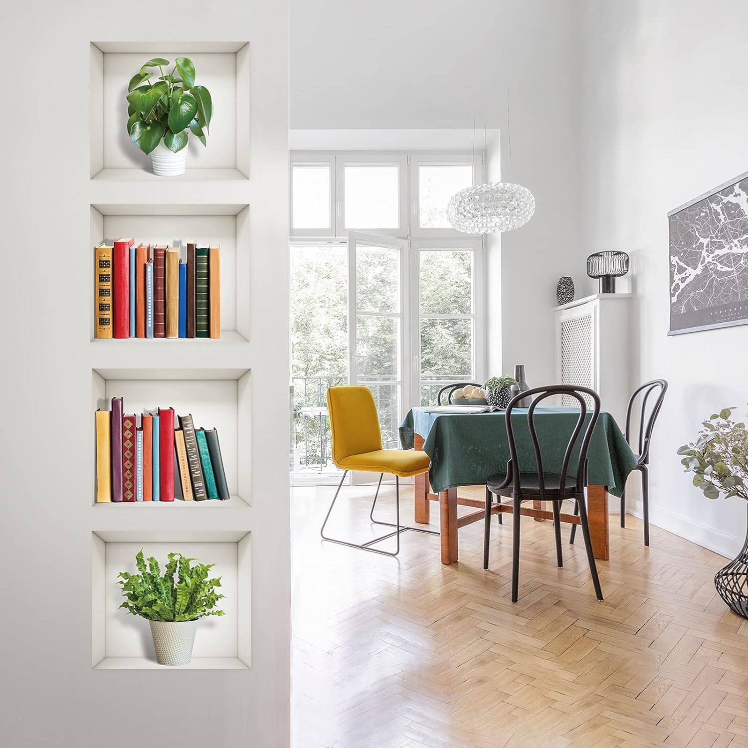 3D Plants Wall Decals Removable Wall Stickers 3D Books Green Plants Mural Wall Stickers Vinyl Wall Art Decor for Office Home Living Room Bedroom Wall Decoration (Set of 4, 12.5 x 11.2 Inch)