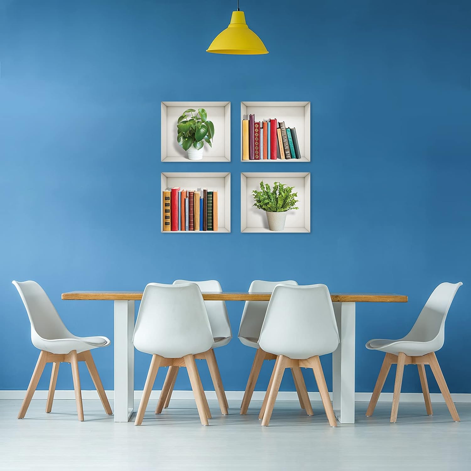3D Plants Wall Decals Removable Wall Stickers 3D Books Green Plants Mural Wall Stickers Vinyl Wall Art Decor for Office Home Living Room Bedroom Wall Decoration (Set of 4, 12.5 x 11.2 Inch)