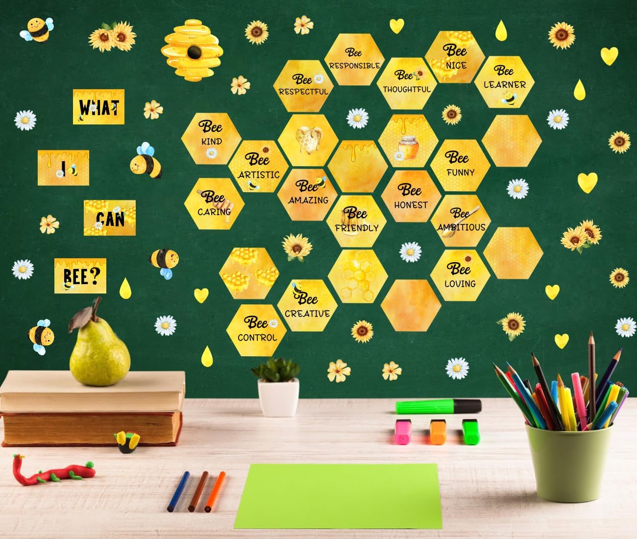 Watercolor Bee Honey Wall Decals - Inspirational Quote What I Can Bee Wall Stickers - Vinyl Sweet Summer Bee Positive Saying Wall Decals for Classroom Playroom Home Decor