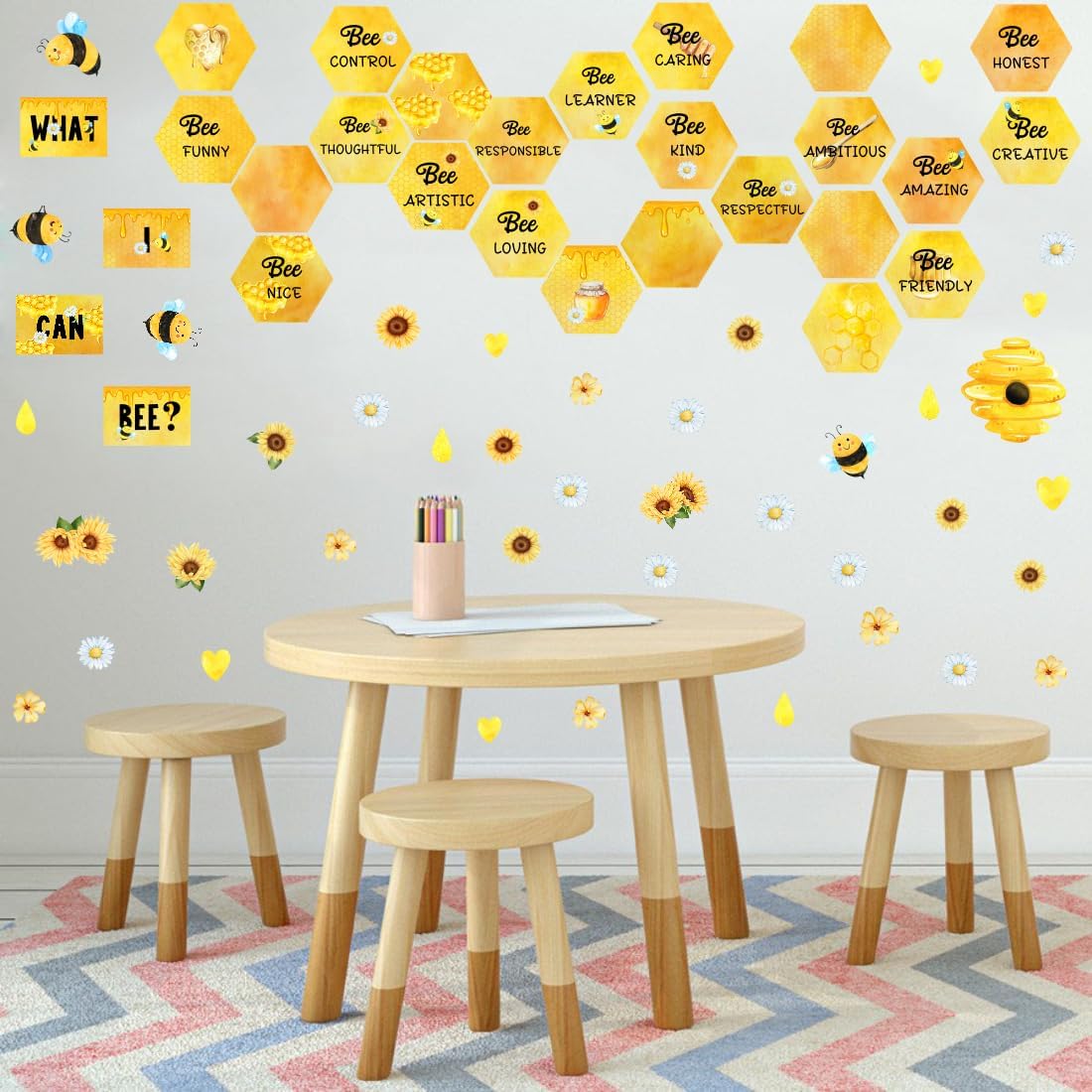 Watercolor Bee Honey Wall Decals - Inspirational Quote What I Can Bee Wall Stickers - Vinyl Sweet Summer Bee Positive Saying Wall Decals for Classroom Playroom Home Decor