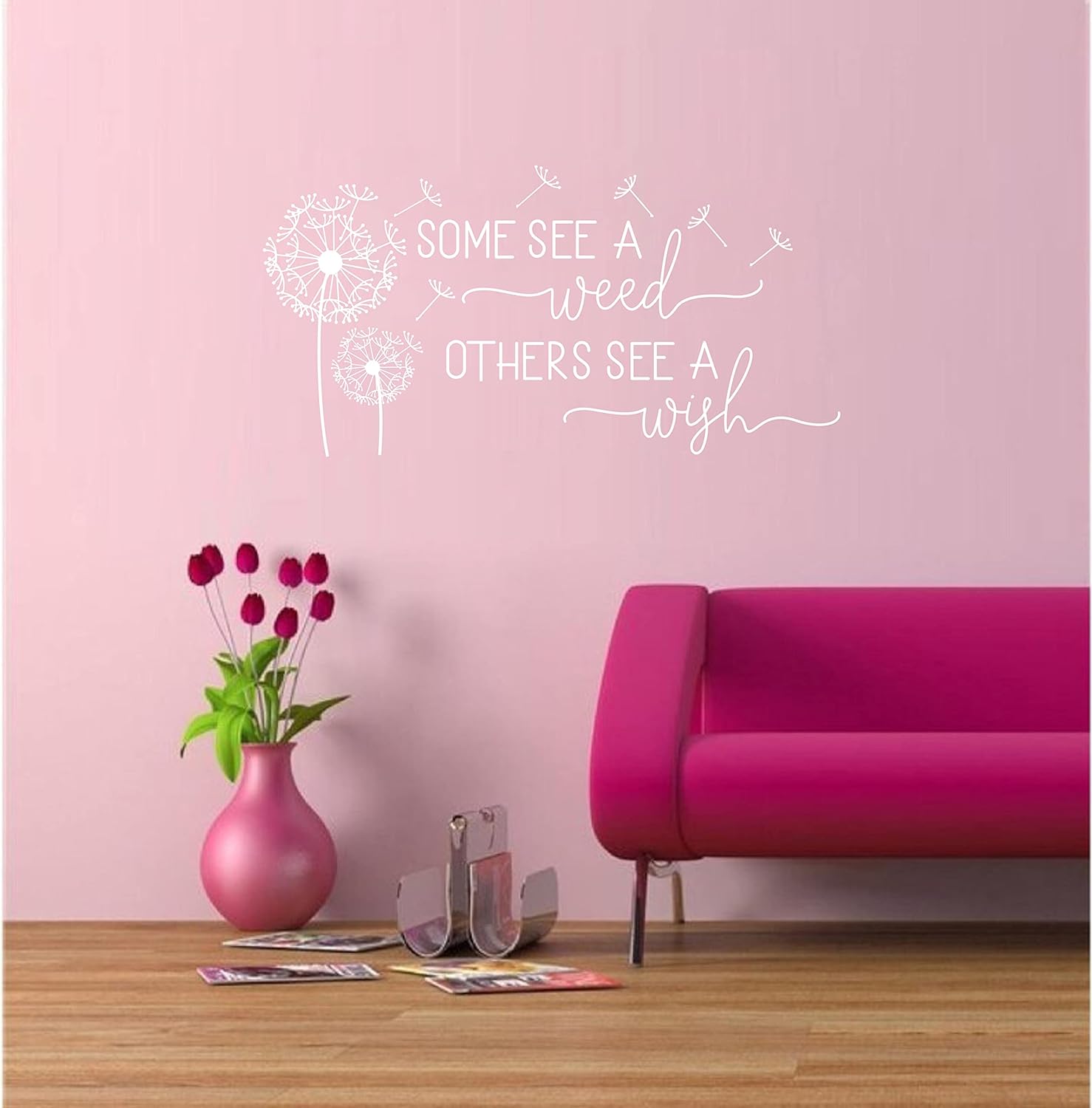 Large Dandelion Wall Decals Attractive Flying Flowers Wall Stickers Quote Wall Decal Vinyl Wall Decor for Bedroom Kids Nursery Wall Art Y47 (White)