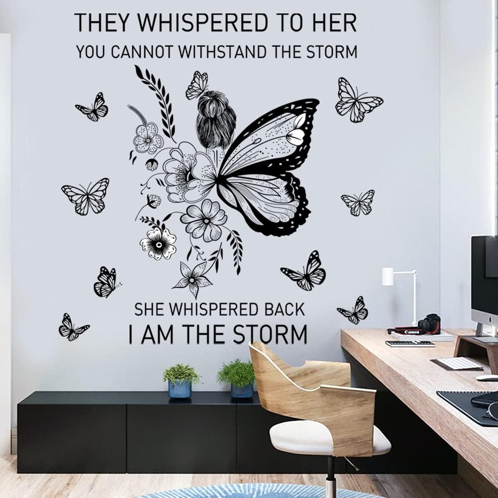 Inspirational Wall Art Positive Quotes Wall Decor Motivational Wall Decals Saying Quotes Wall Stickers Peel and Sticker Wall Decoration Flower Vine Butterfly Wall Sticker for Bedroom Living Room Home