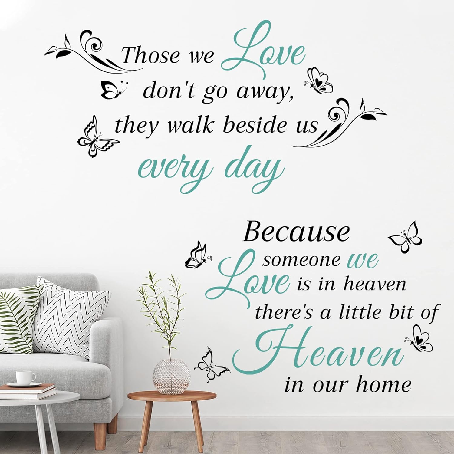 Quotes Saying Wall Decals Because Someone We Love is in Heaven Decal Peel and Stick Lettering Words Wall Stickers Memory Wall Decals Vinyl Inspirational Religious Wall Decal For Home Family Room Decor