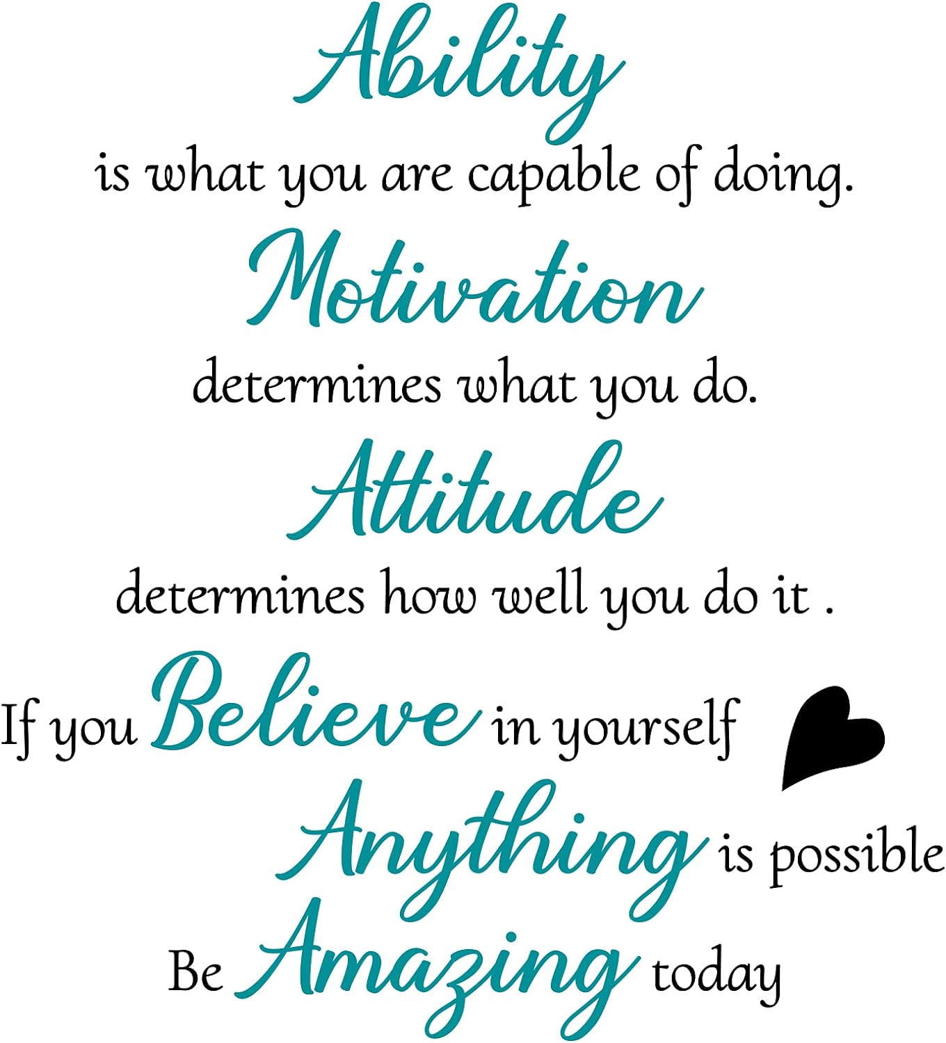 3 Sheets Vinyl Wall Quotes Stickers, Inspirational Saying Wall Decals Ability Motivation Attitude Quotes Stickers for Home Office School Classroom Teen Dorm Room Wall