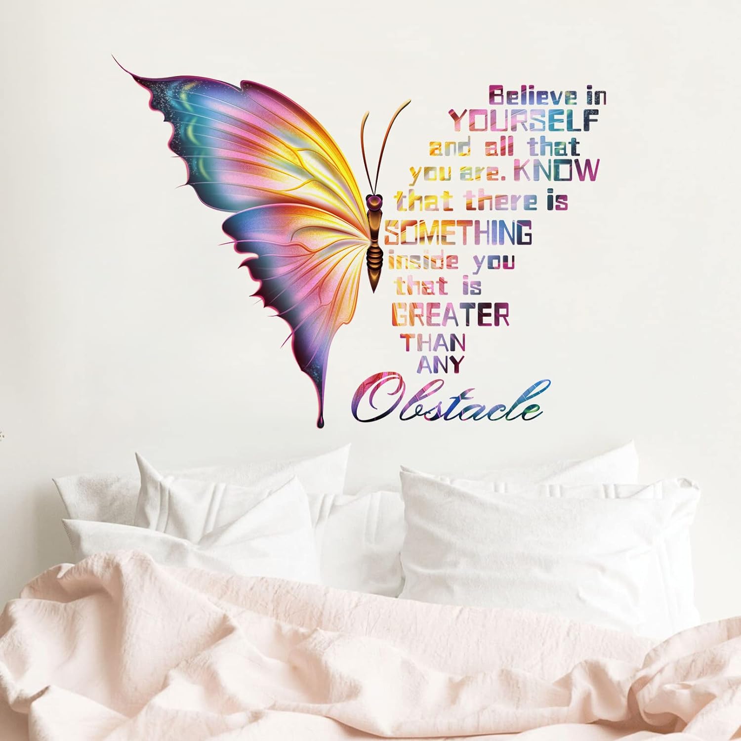 Mfault Inspirational Butterfly Believe in Yourself Quote Wall Decals Stickers, Large Motivational Saying Decoration Teens Girls Bedroom Living Room Art, Positive Phrase Women Home Kitchen Decor