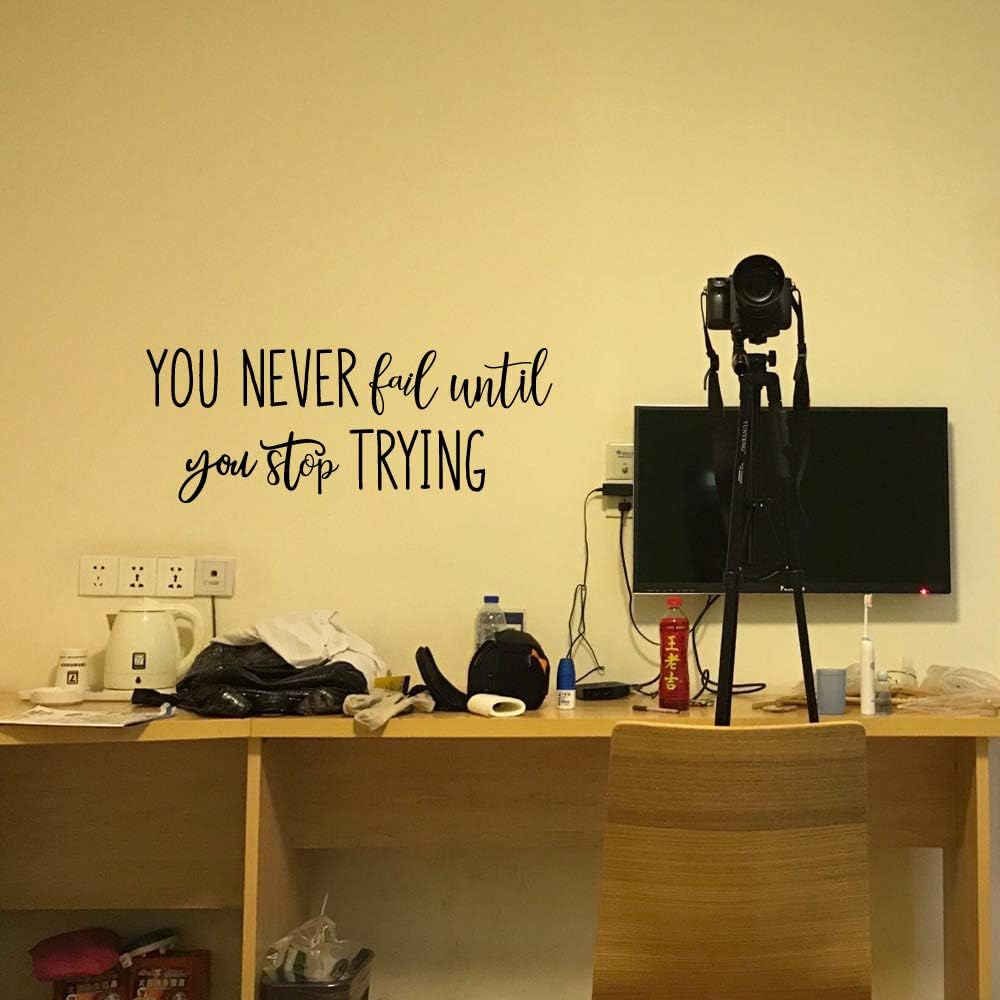  You Never Fail Until You Stop Trying - Black Vinyl Wall Decal Quotes Separated Letters Motivational Words Inspirational Sayings Stickers Art Home Décor