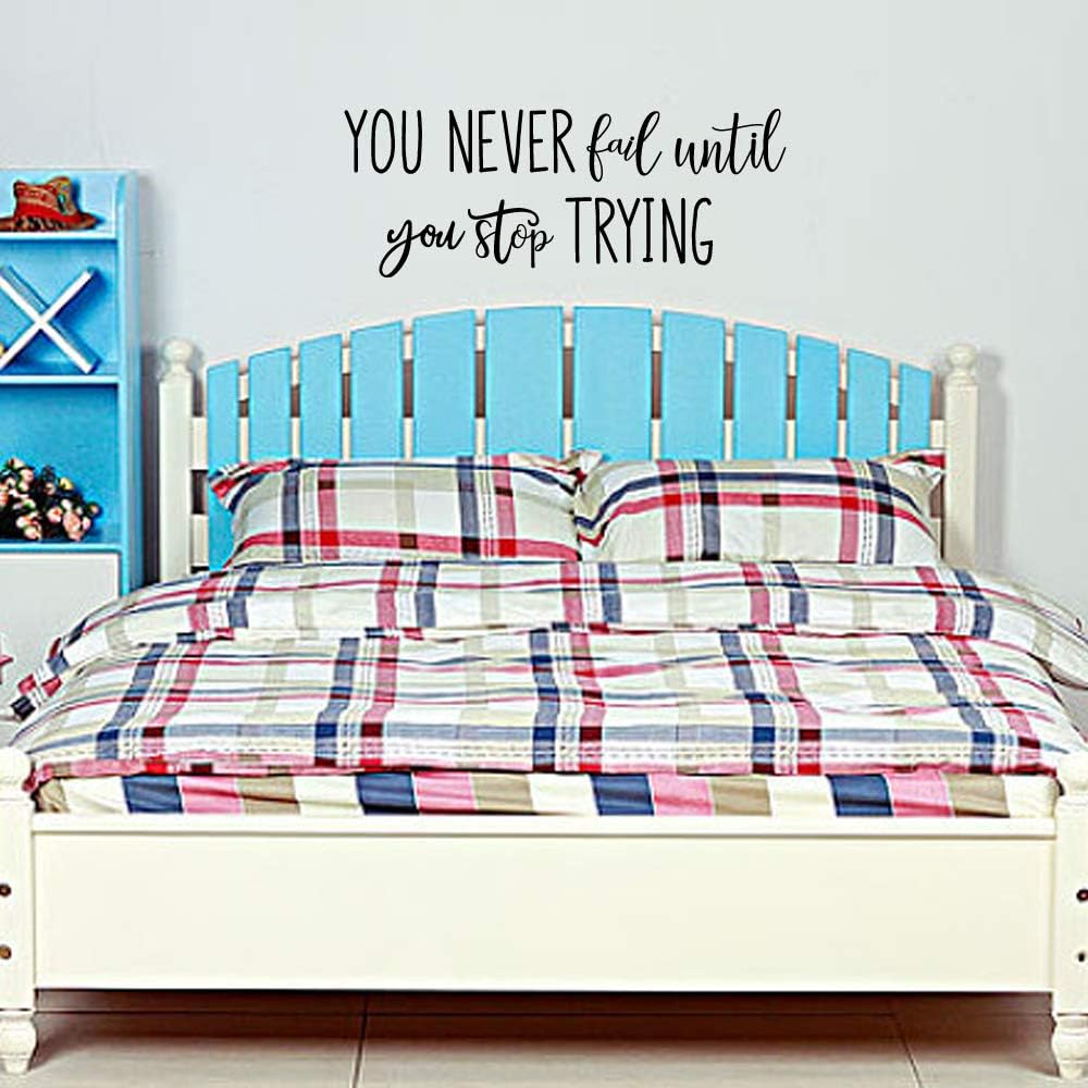  You Never Fail Until You Stop Trying - Black Vinyl Wall Decal Quotes Separated Letters Motivational Words Inspirational Sayings Stickers Art Home Décor