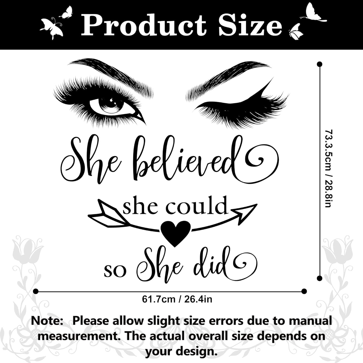 Inspirational Quotes Wall Decals Eyelash Eyes Wall Decals Motivational Saying She Believe She Could So She Did Wall Decor Art Positive Letters Decal Wall Words for Women Bedroom Living Room Decor