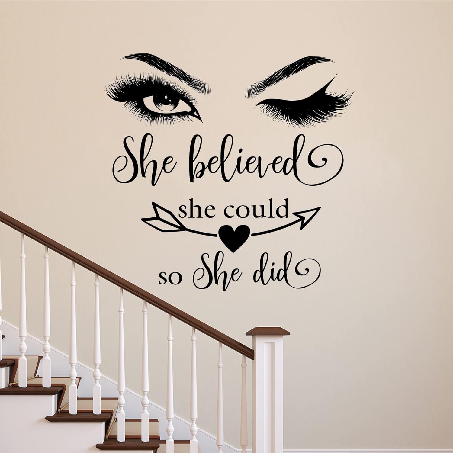 Inspirational Quotes Wall Decals Eyelash Eyes Wall Decals Motivational Saying She Believe She Could So She Did Wall Decor Art Positive Letters Decal Wall Words for Women Bedroom Living Room Decor