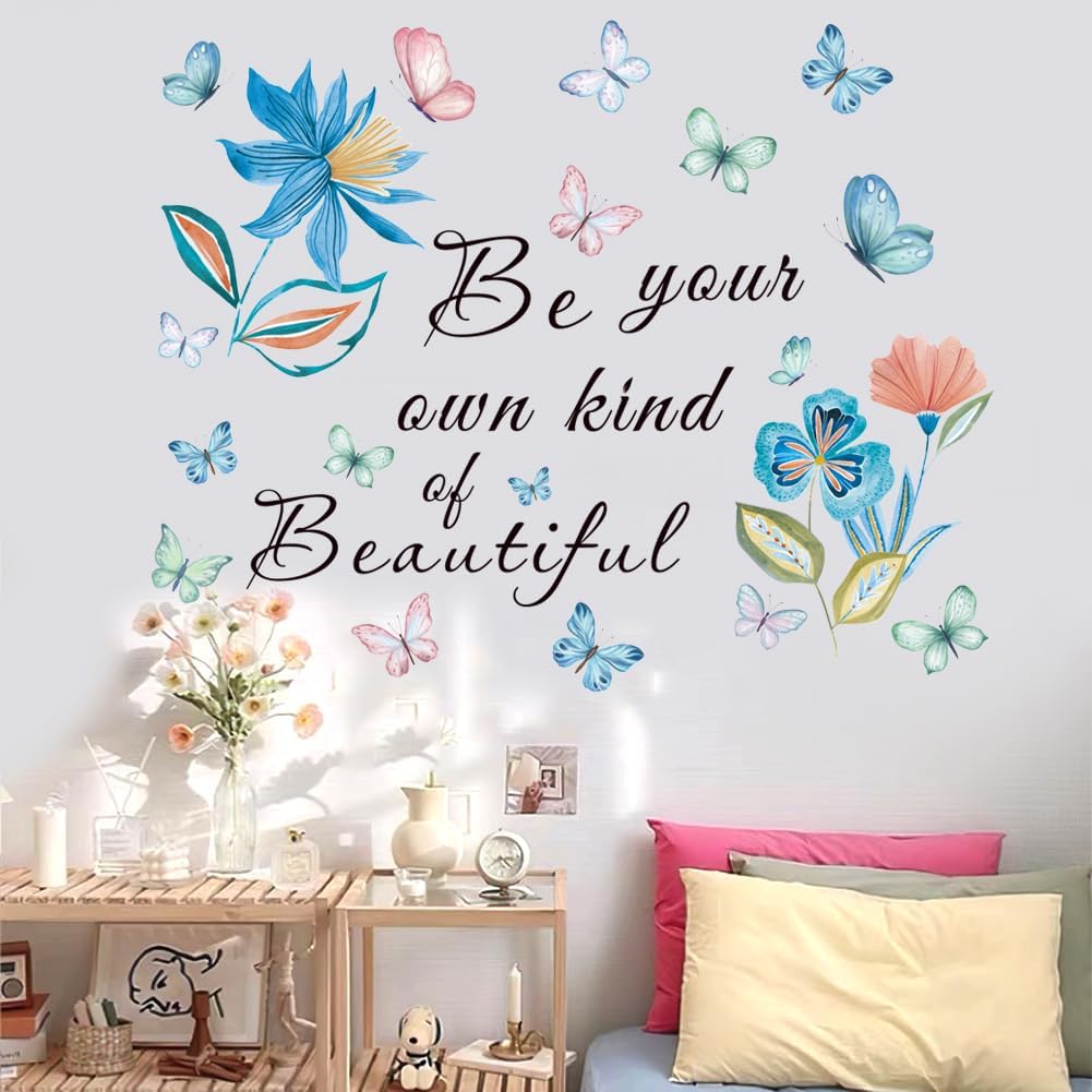 Inspirational Quotes Wall Decals Flower Wall Stickers Positive Saying Wall Decor Stickers Motivational Wall Art Sticker for Women Girls Home Bedroom Living Room Bathroom