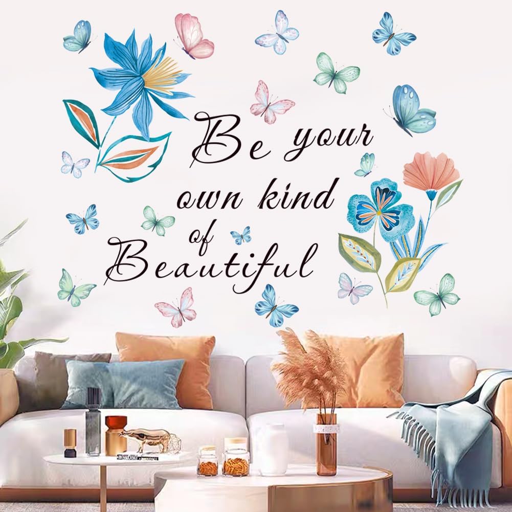 Inspirational Quotes Wall Decals Flower Wall Stickers Positive Saying Wall Decor Stickers Motivational Wall Art Sticker for Women Girls Home Bedroom Living Room Bathroom