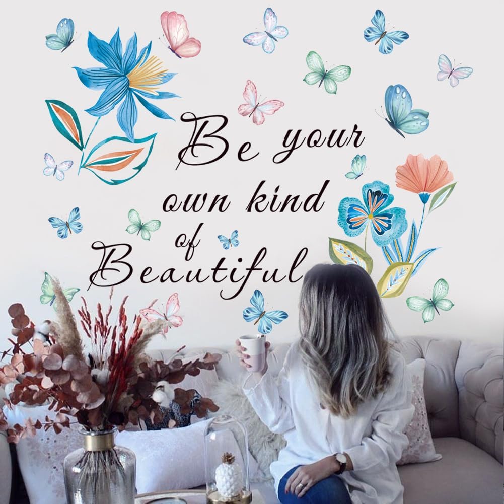 Inspirational Quotes Wall Decals Flower Wall Stickers Positive Saying Wall Decor Stickers Motivational Wall Art Sticker for Women Girls Home Bedroom Living Room Bathroom