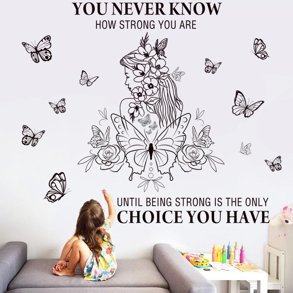 Inspirational Wall Stickers Quotes You never know how strong you are until being strong is the only choice you have Motivational Wall Decals Saying Quotes Vine Butterfly Wall Sticker for Bedroom Livin