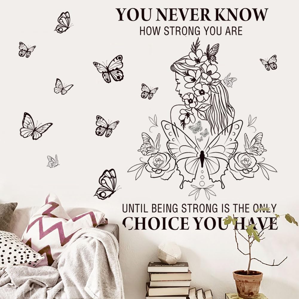 Inspirational Wall Stickers Quotes You never know how strong you are until being strong is the only choice you have Motivational Wall Decals Saying Quotes Vine Butterfly Wall Sticker for Bedroom Livin