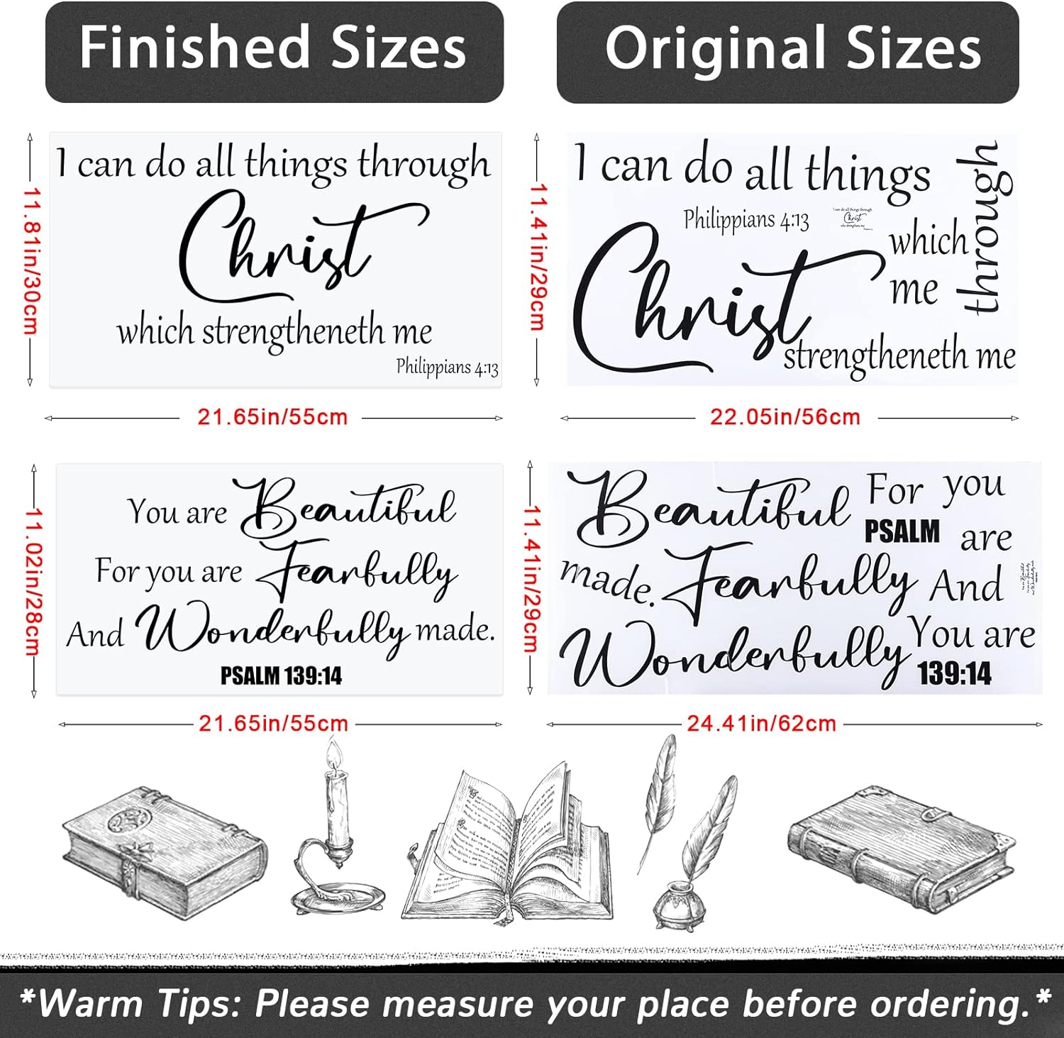 2 Pieces Positive Sayings Vinyl Wall Decal Psalm Wall Decal Stickers Beautiful Bible Verse Wall Decal Philippians Quote Do All Things Sticker for Bedroom Living Room Kitchen Dinning (Black)