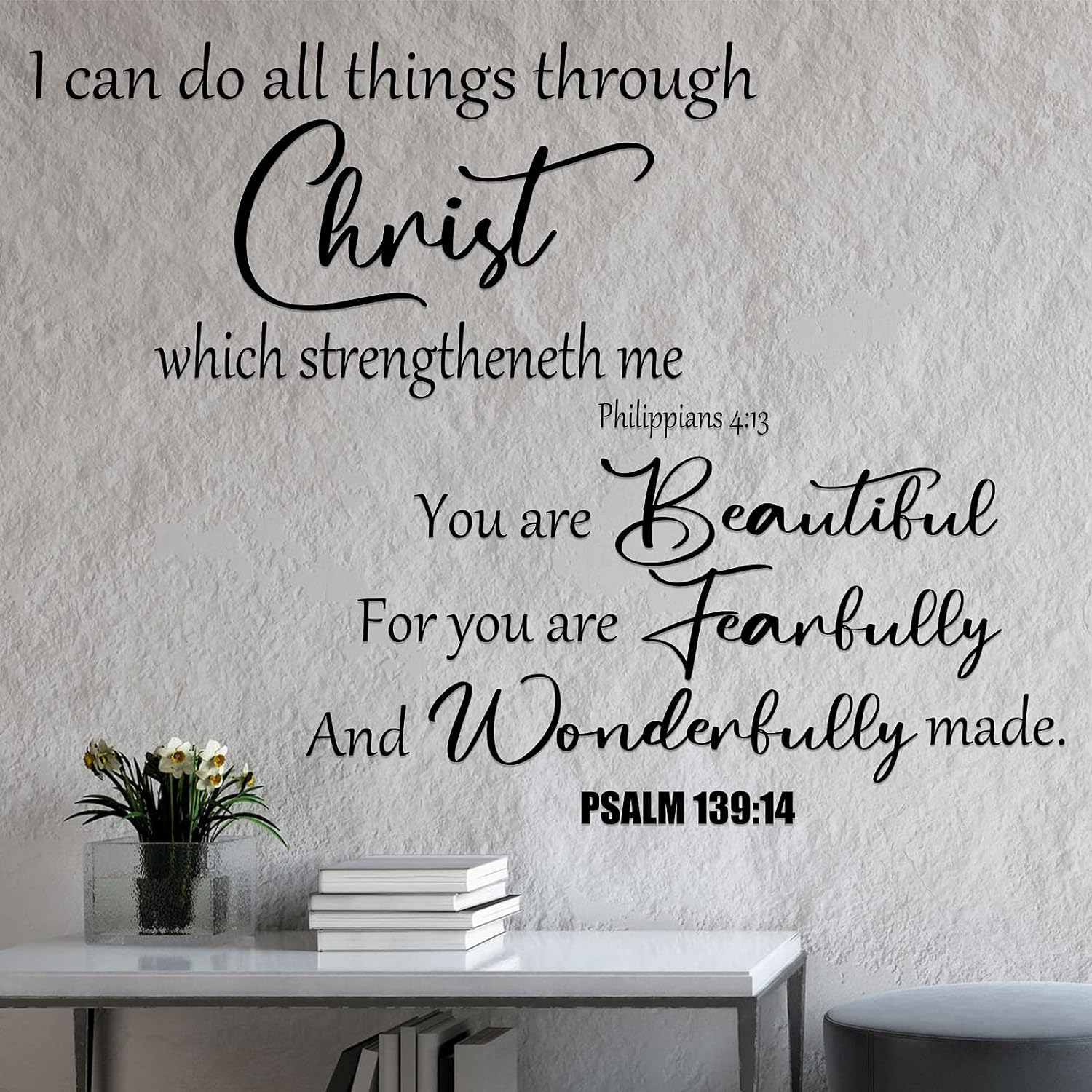 2 Pieces Positive Sayings Vinyl Wall Decal Psalm Wall Decal Stickers Beautiful Bible Verse Wall Decal Philippians Quote Do All Things Sticker for Bedroom Living Room Kitchen Dinning (Black)