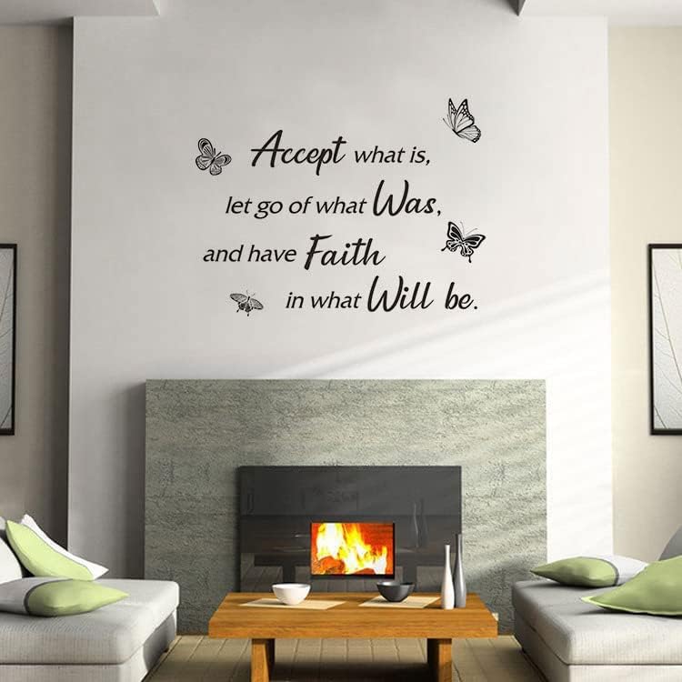 Inspirational Quotes Butterflies Decor Wall Sticker Decals, Accept What is Let Go of What was Motivation Vinyl Wallpaper Mural for Classroom College Home